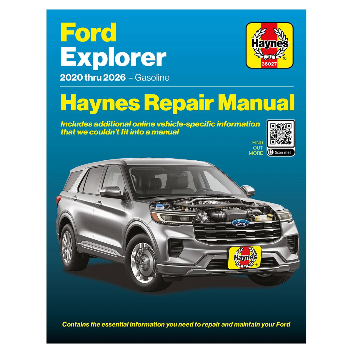 Haynes Repair Manual cover for the Ford Explorer 2020 thru 2026, featuring a blue background with yellow text, a silver SUV illustration, and the Haynes logo.