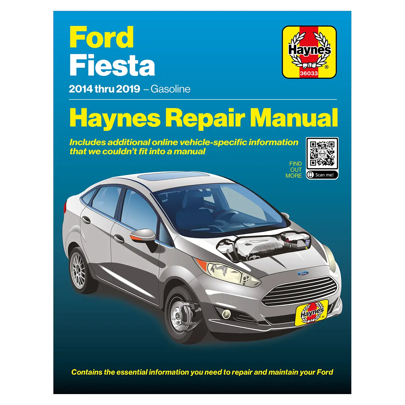 Haynes repair manual for Ford Fiesta 2014-2019 on a blue background