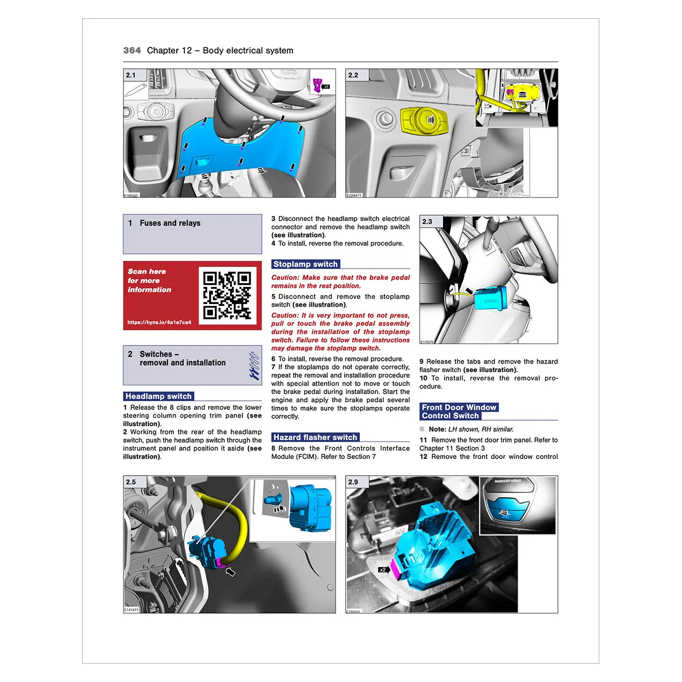 Technical manual page on car body electrical system with illustrations and text.