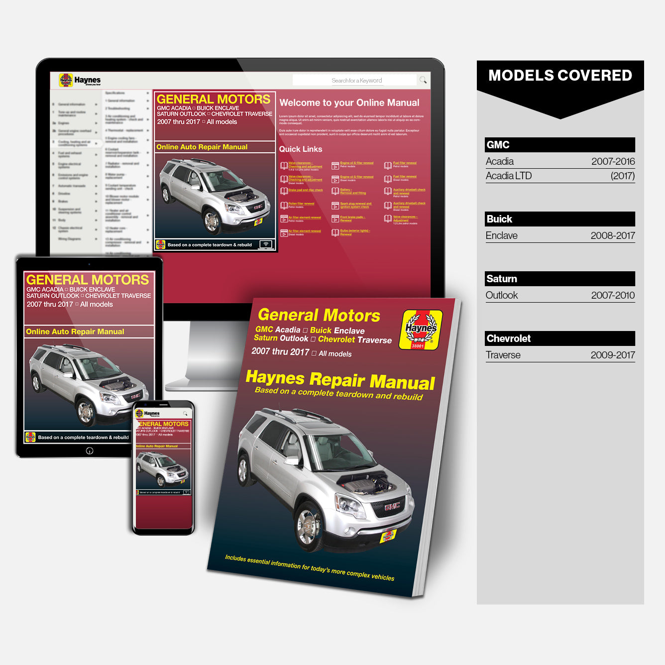 General Motors Haynes Repair Manual Book and Online Bundle
