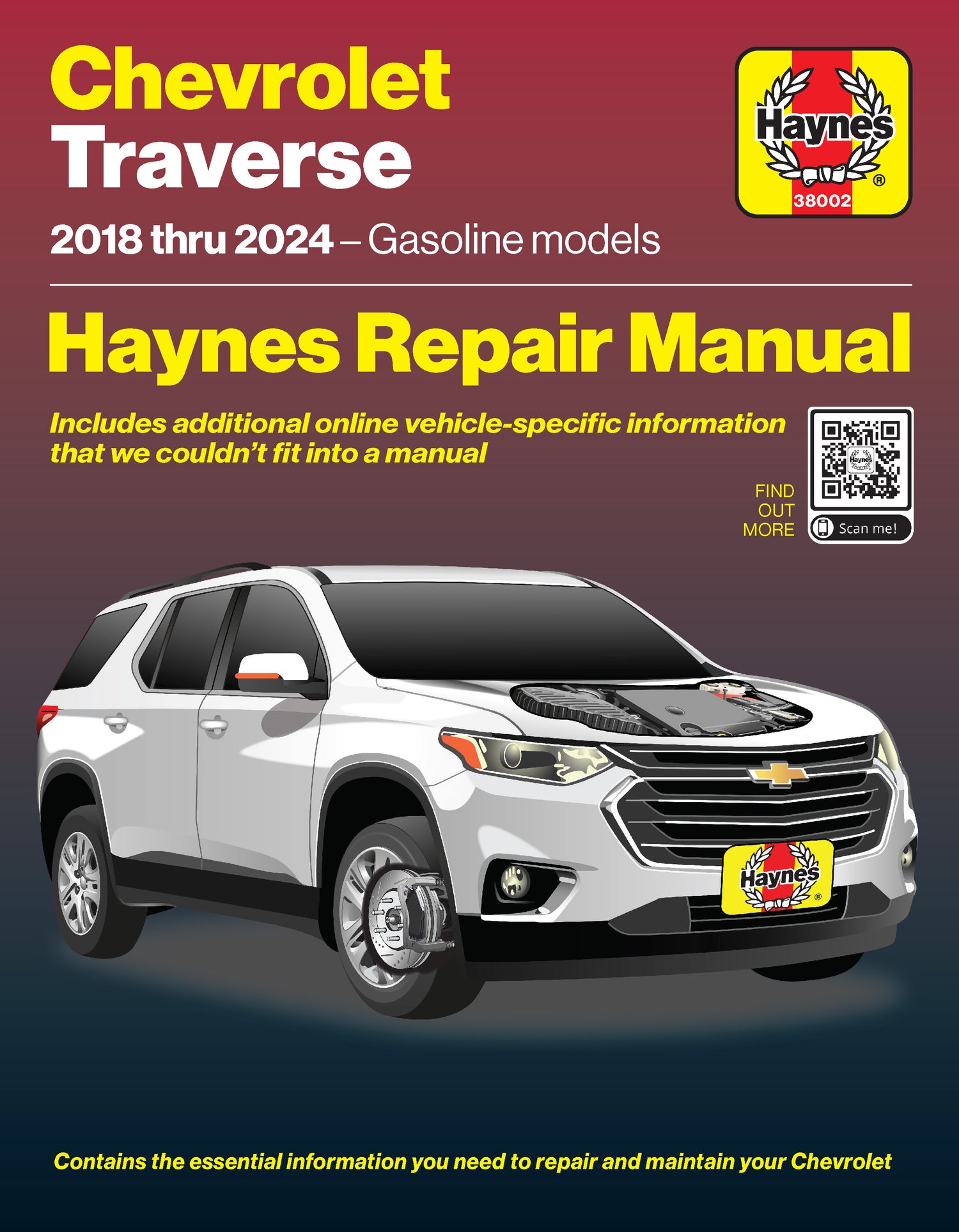 Cover of the Haynes Repair Manual for Chevrolet Traverse models from 2018 to 2024, featuring a white Traverse on a plain background with the Haynes logo and QR code.