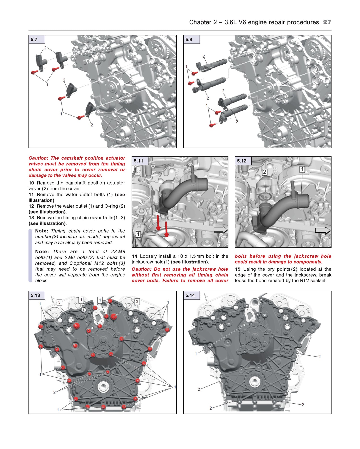 Technical illustrations of engine repair procedures with labeled parts in the Haynes Repair Manual for Chevrolet Traverse 2018 to 2024