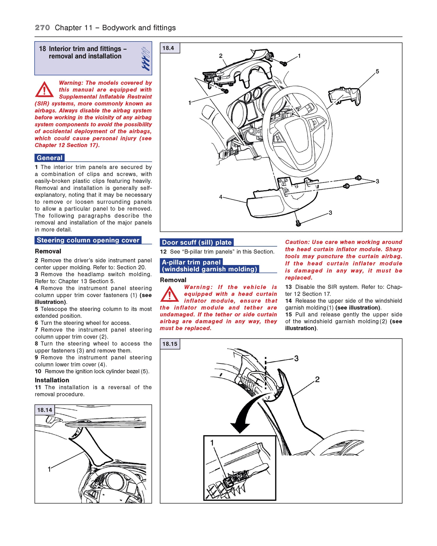 Technical diagram and instructions for removing and installing interior trim panels from a vehicle.