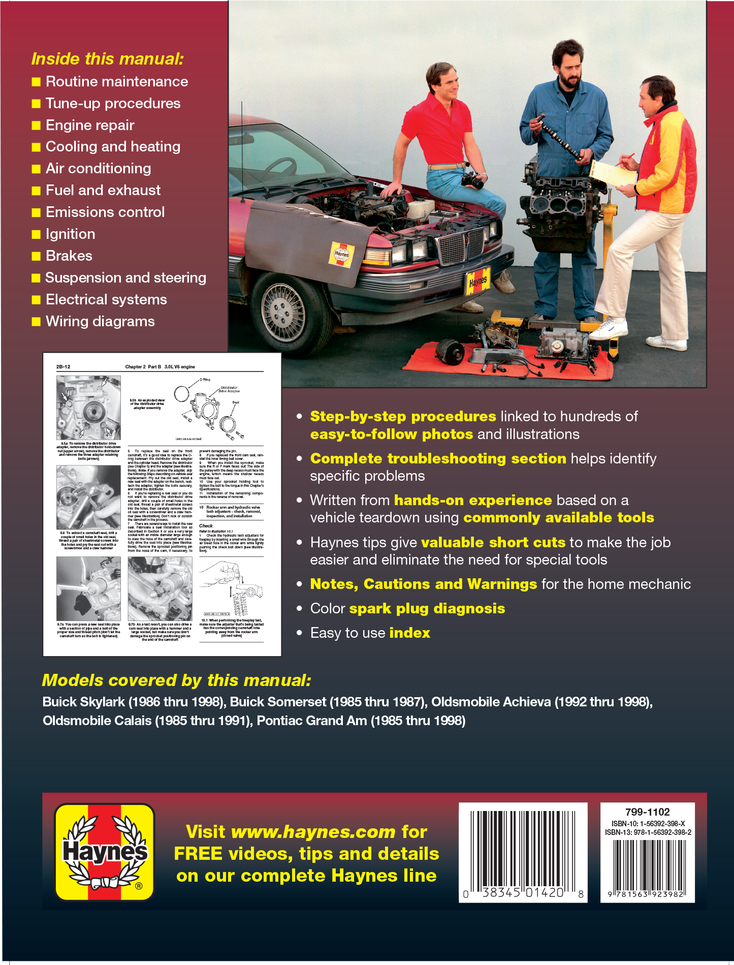 General Motors covering Buick Skylark (86-98), Buick Somerset (85-87), Oldsmobile Achieva (92-98), Oldsmobile Calais (85-91), & Pontiac Grand Am (85-98) (inc. Pontiac 2.3L Quad 4) Haynes Repair Manual (USA)