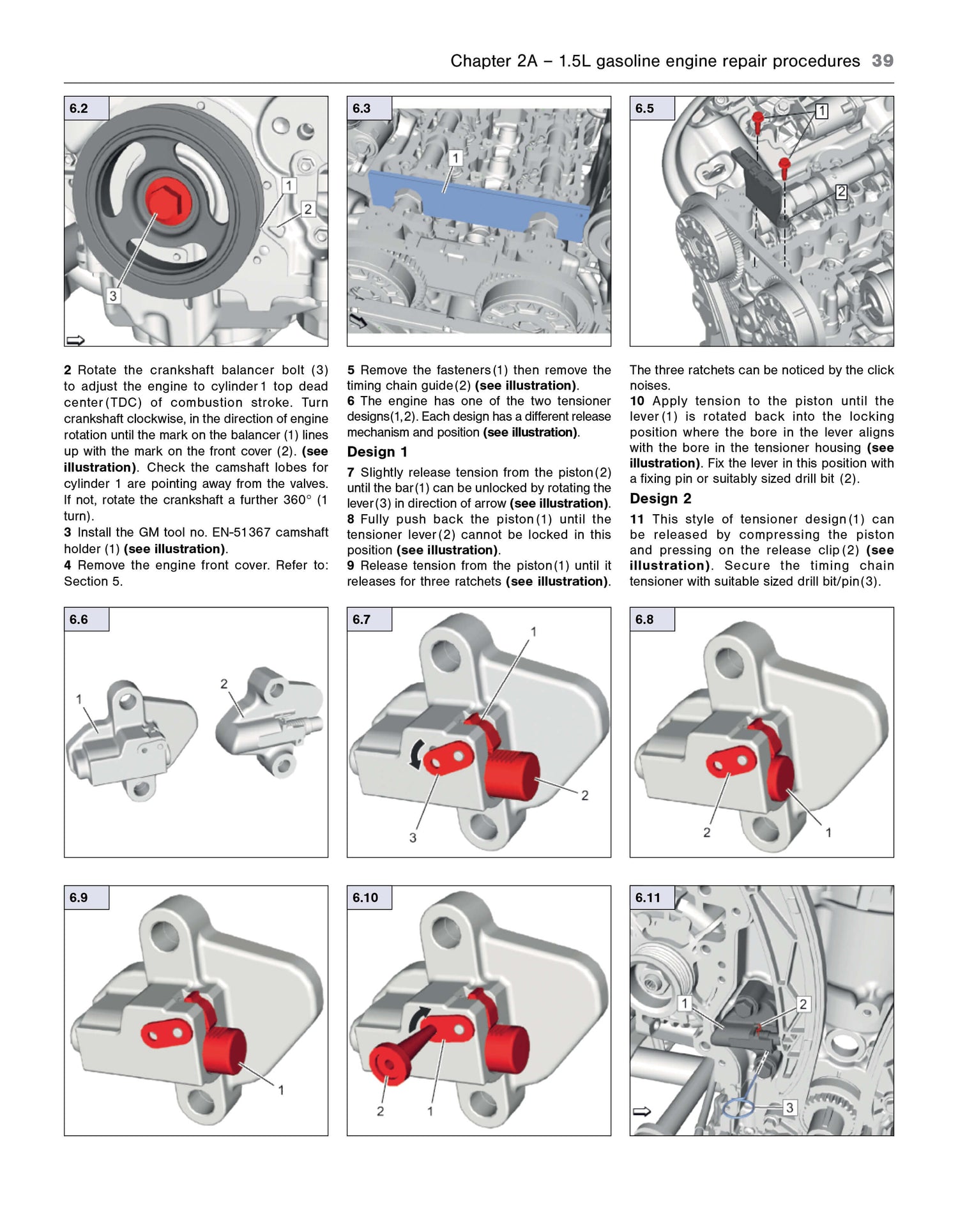 Technical diagram of a 1.5L gasoline engine repair process with labeled steps and components.