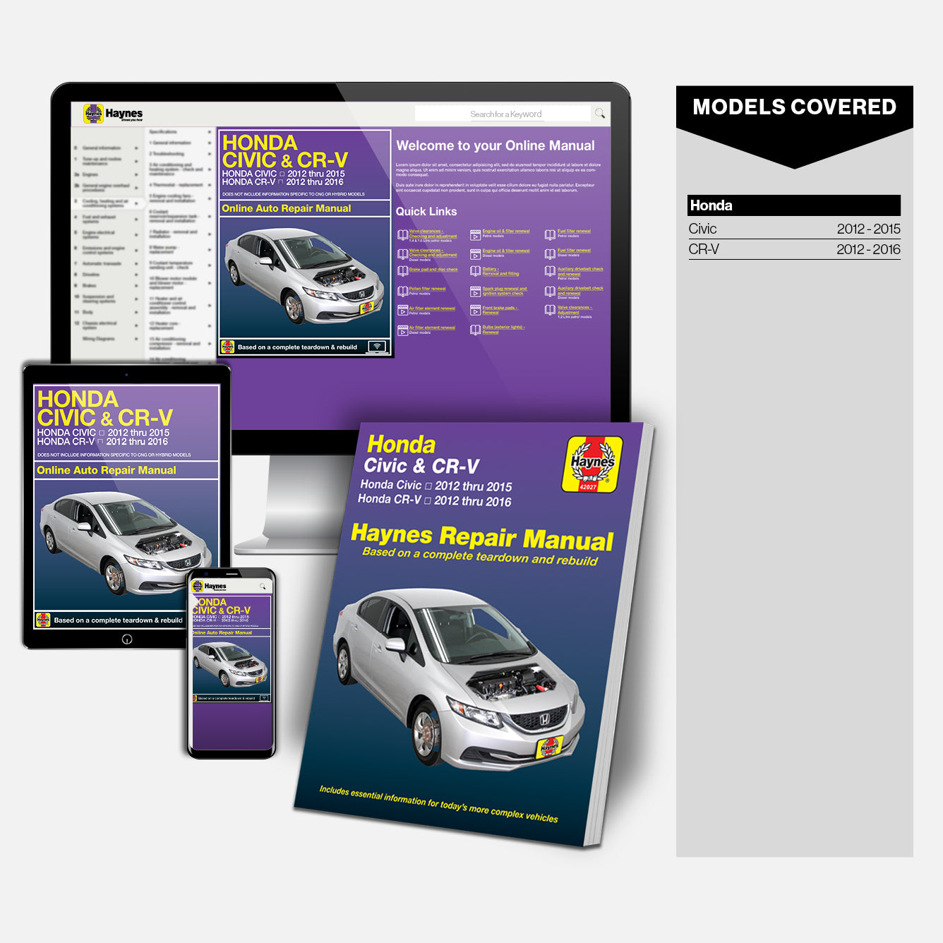 Honda Civic and CR-V Haynes Repair Manual Book and Online Bundle