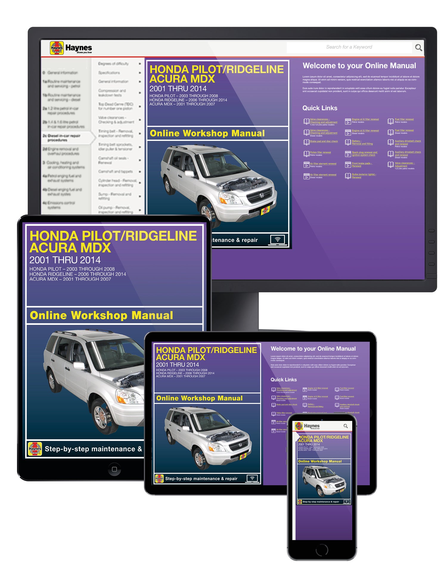 Honda Pilot (03-08), Ridgeline (06-14) & Acura MDX (01-07) Haynes