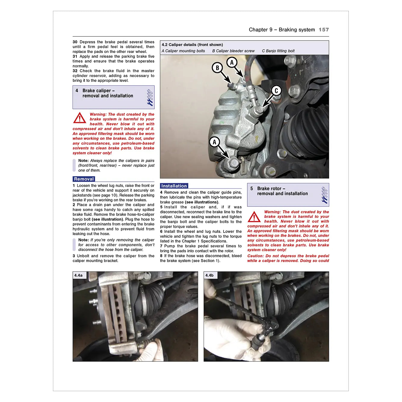 Technical manual page with brake system diagrams and text