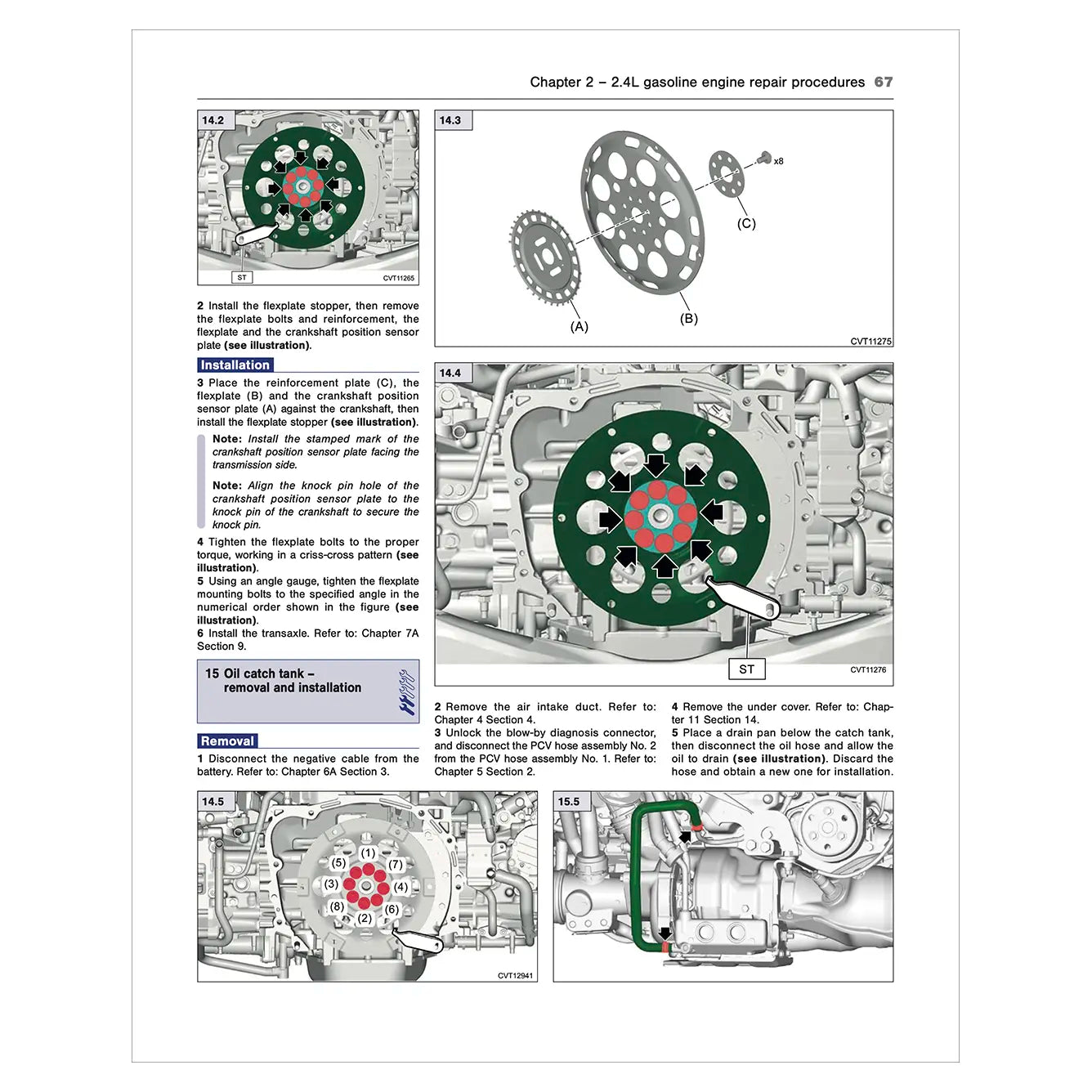 Technical diagram and text on a gasoline engine repair manual page.