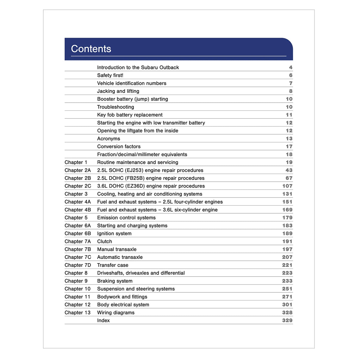 Subaru Outback (2010-2014) Haynes Repair Manual
