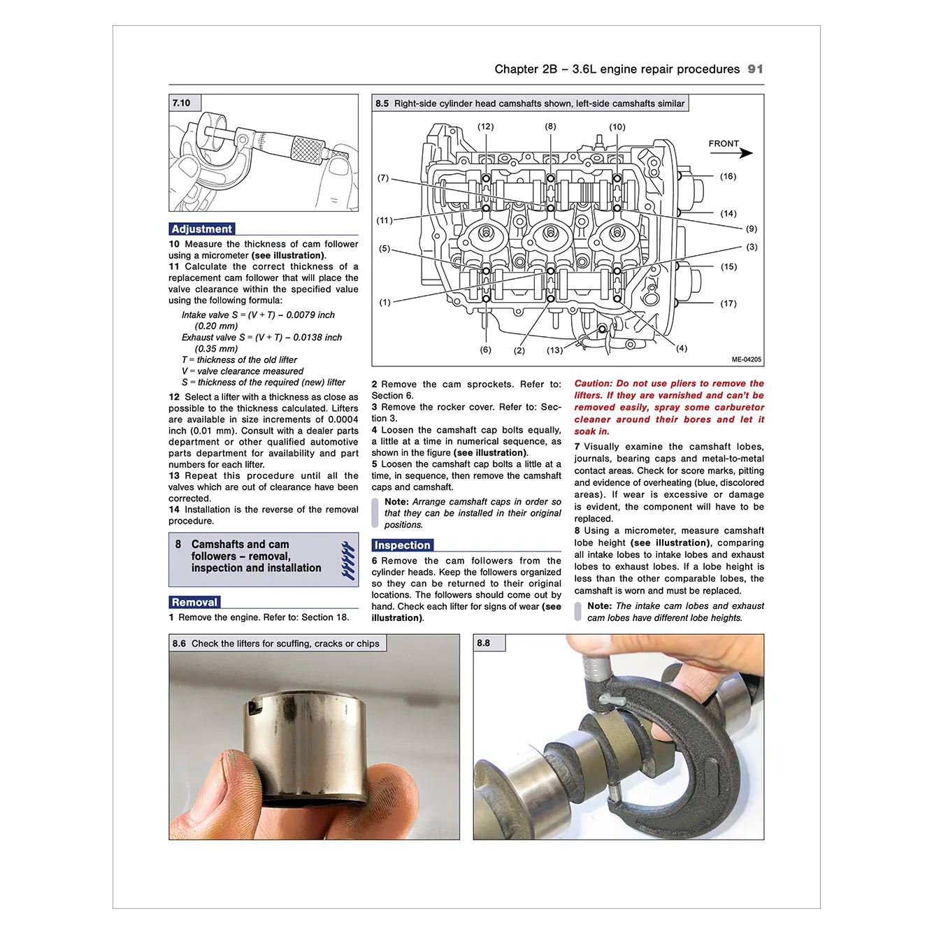 Technical manual page with engine repair instructions and diagrams