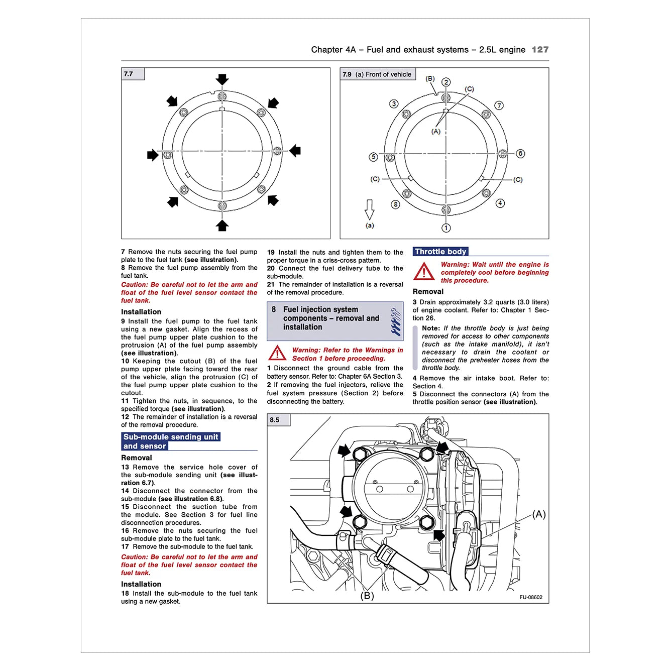 Technical diagram and text from a vehicle repair manual on fuel and exhaust systems.