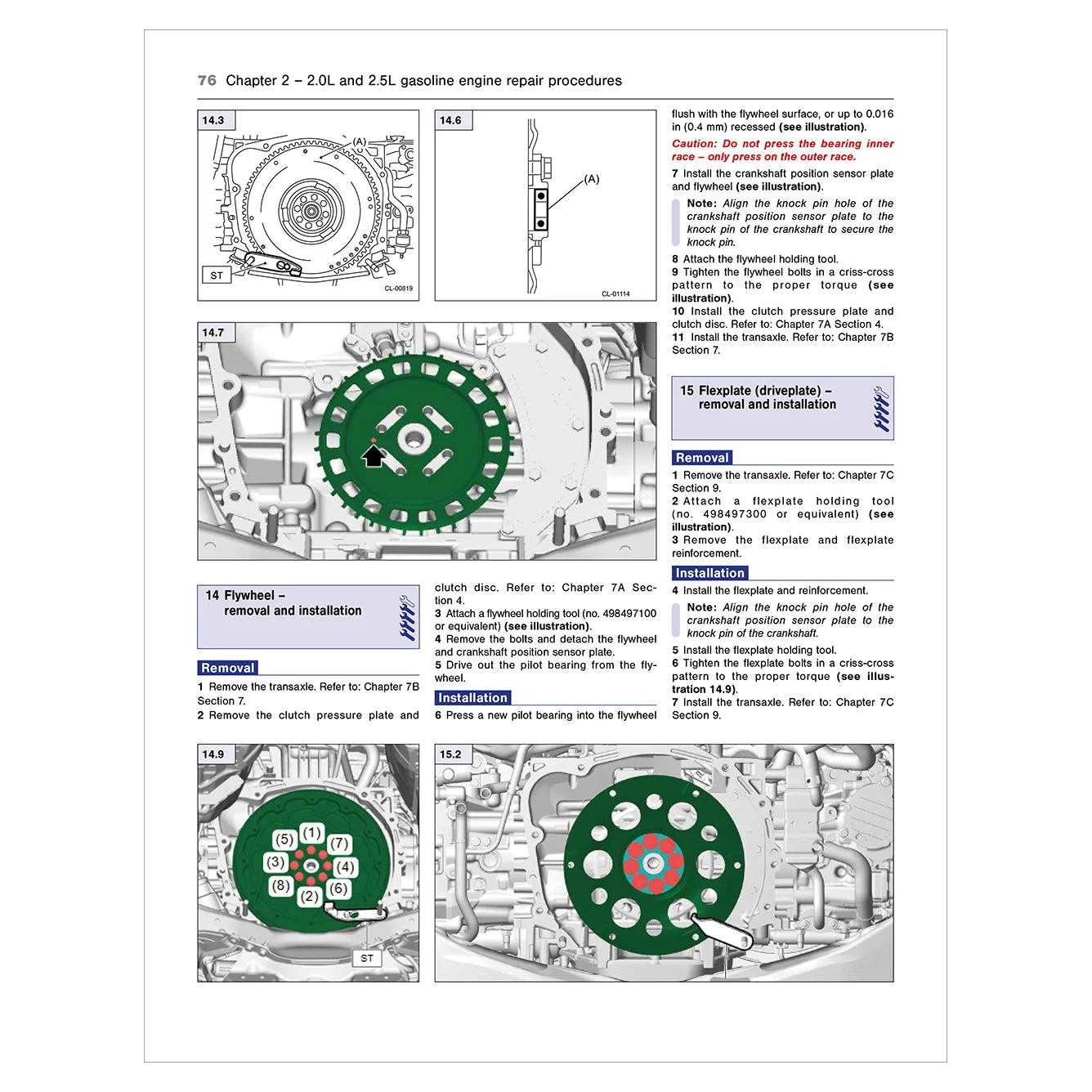 Technical diagram of a gasoline engine repair procedure with text and illustrations on a white background.