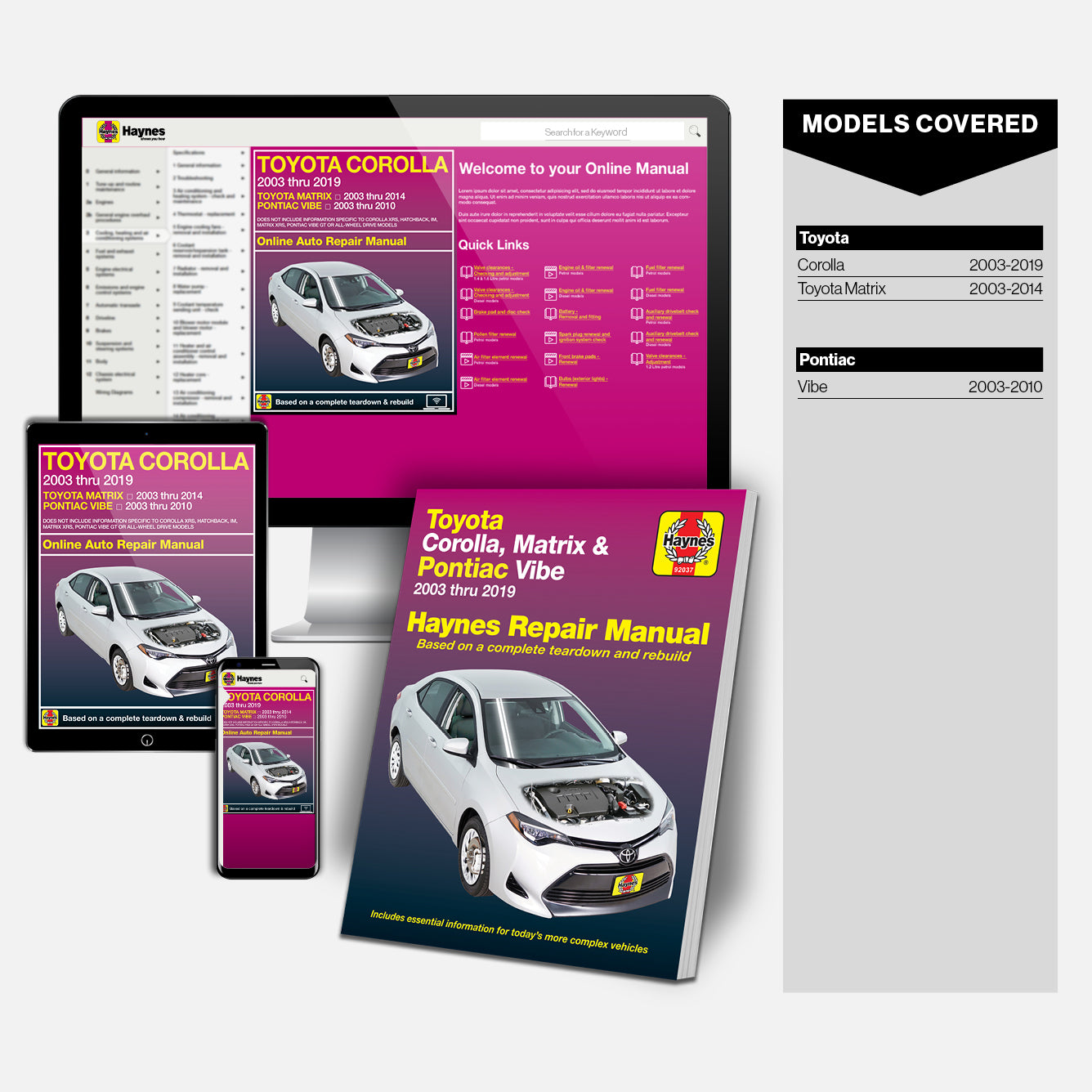 Toyota Corolla 2003 thru 2019 Bundle