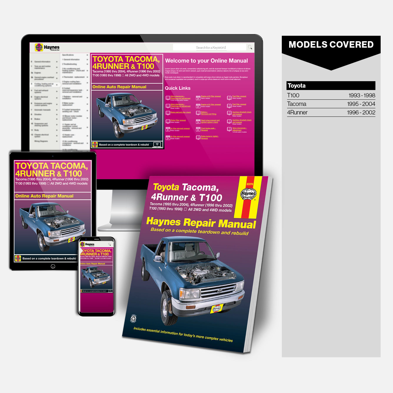 Toyota Tacoma 4Runner and T100 Haynes Repair Manual Book and Online Bundle