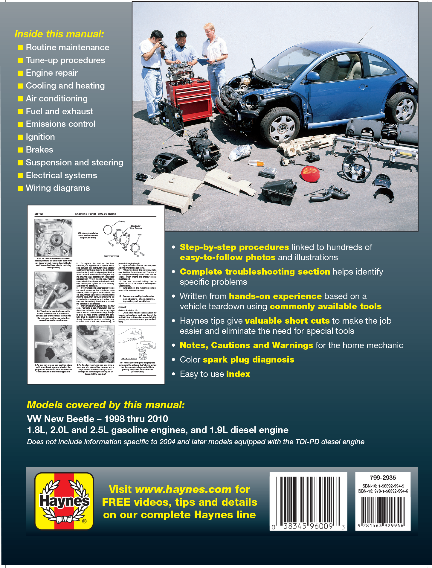 Volkswagen VW New Beetle 1.8 & 2.0L Gas (1998-2010) & 1.9L TDI Diesel (1998-2004) Haynes Repair Manual