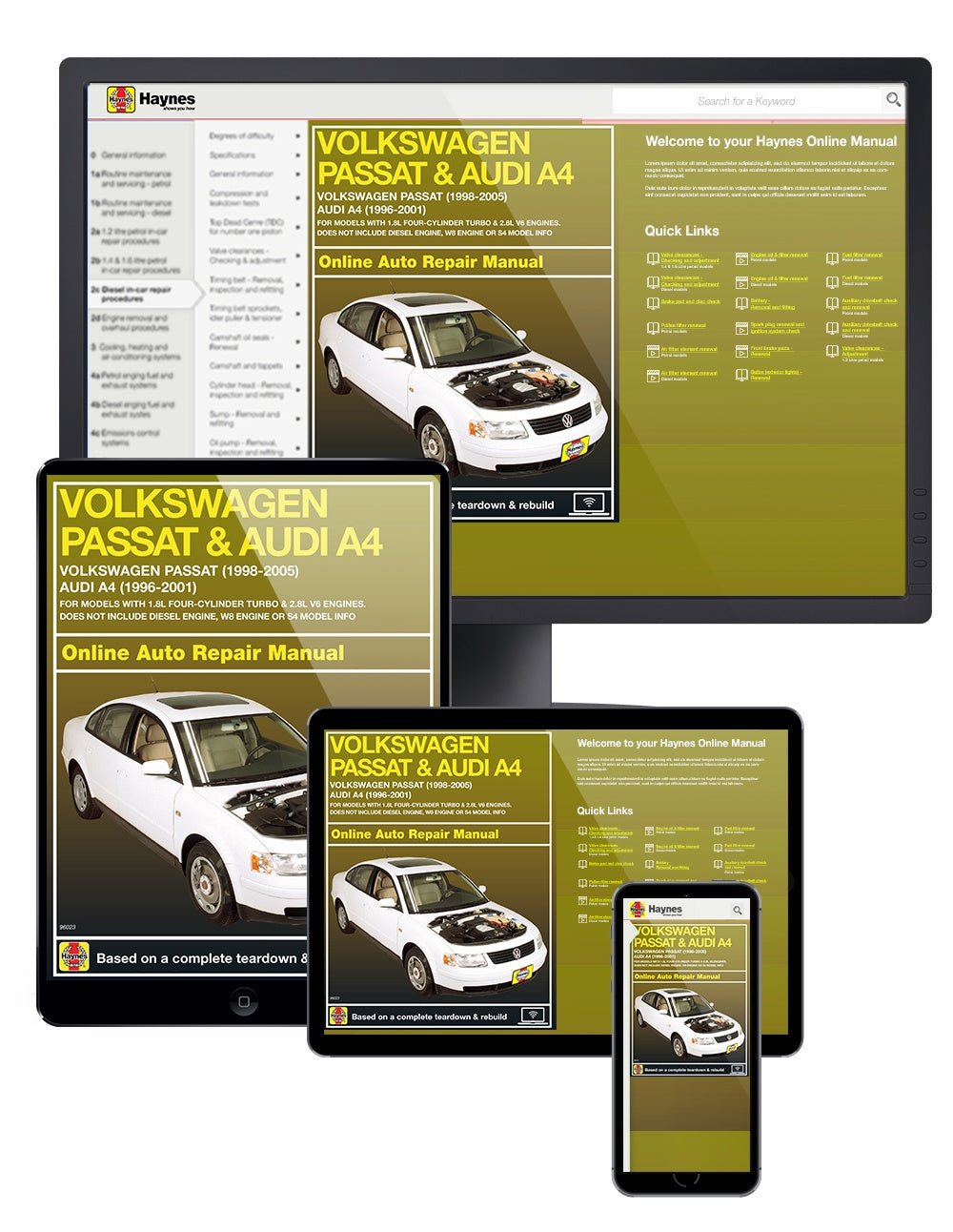 Volkswagen VW Passat (98-05) & Audi A4 1.8L turbo & 2.8L V6 (96-01) Haynes Repair Manual
