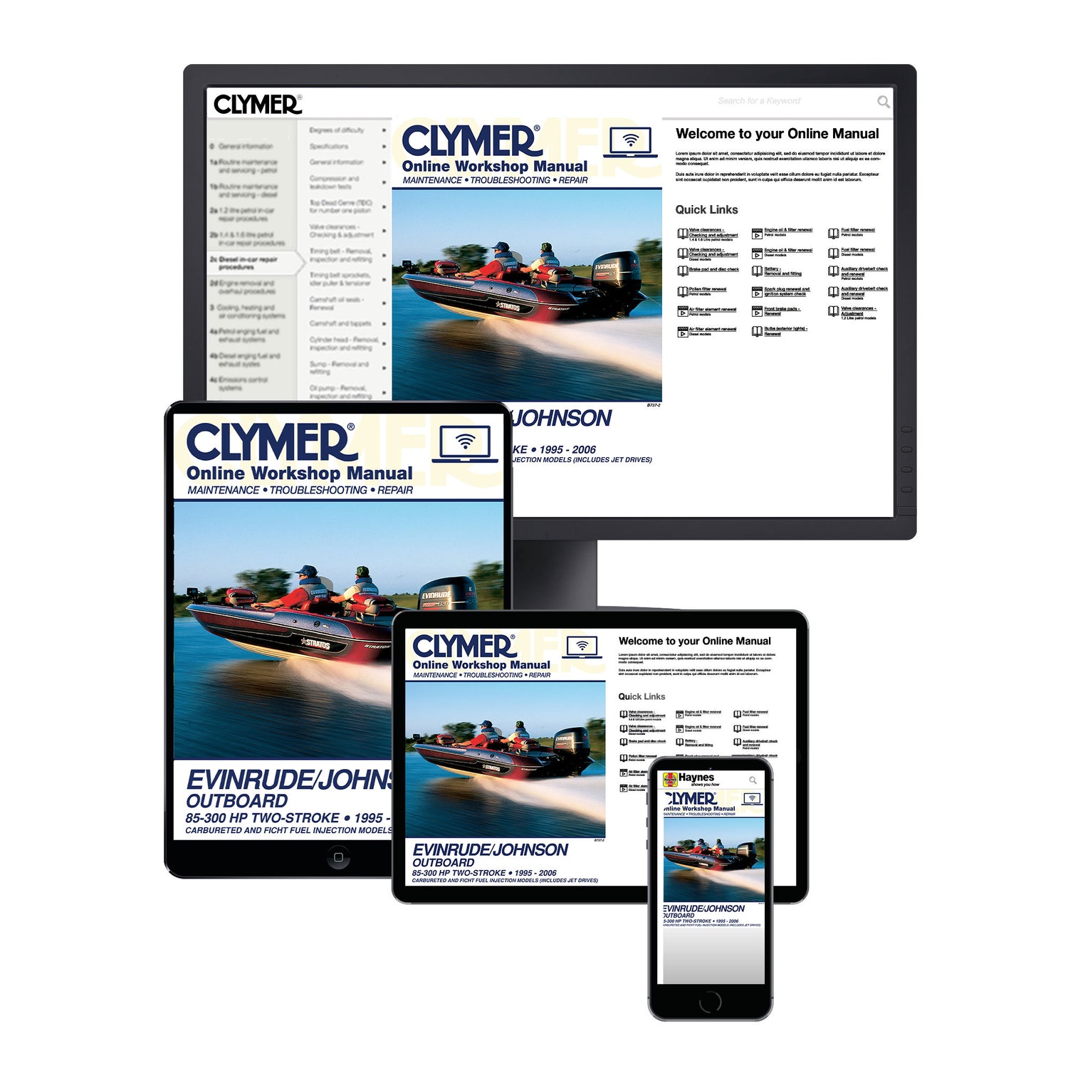 Evinrude/Johnson 85-300 HP 2-Stroke Outboards Carbureted & Ficht Fuel Injection Models (1995-2006) Service & Repair Manual