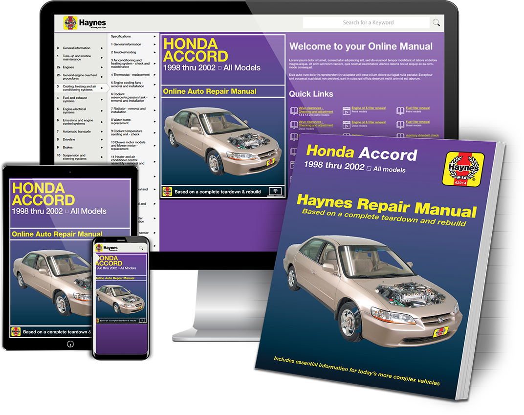 Honda Accord 1998 thru 2002 Haynes Repair Manual Book and Online Bundle