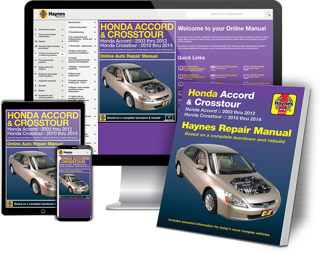 Honda Accord and Crosstour Haynes Repair Manual Book and Online Bundle
