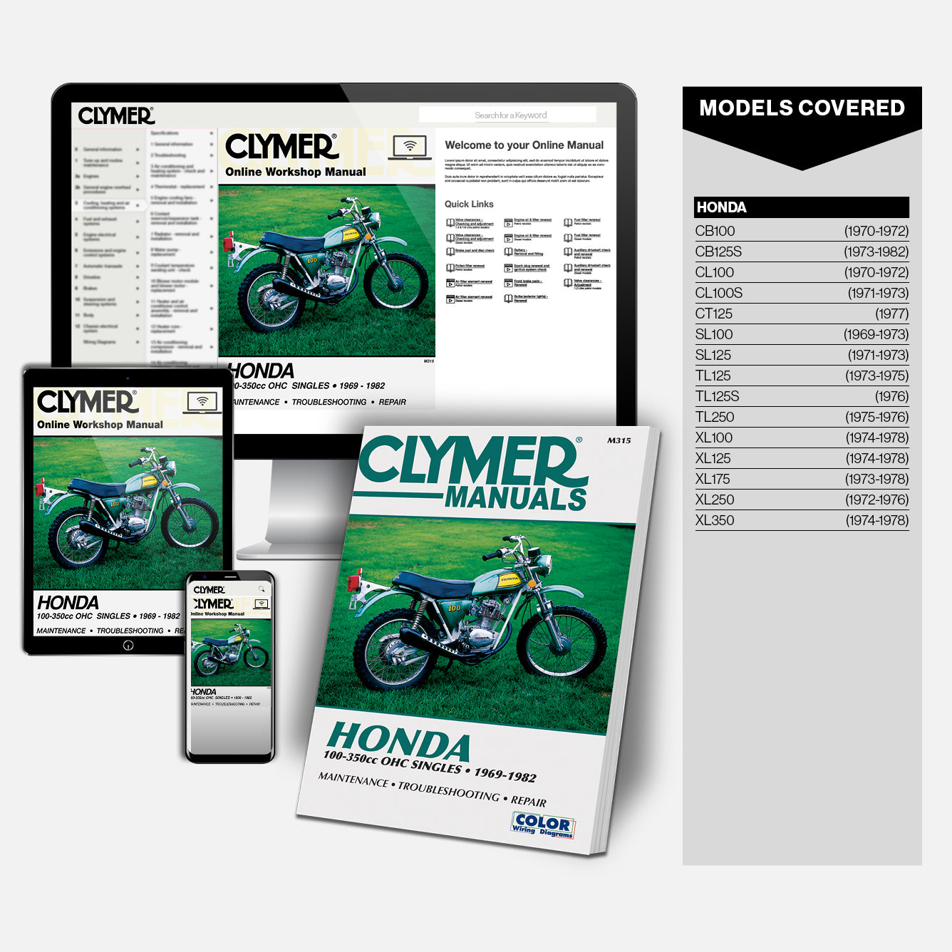 Honda 100-350cc OHC Singles Motorcycle (1969-1982) Service Repair