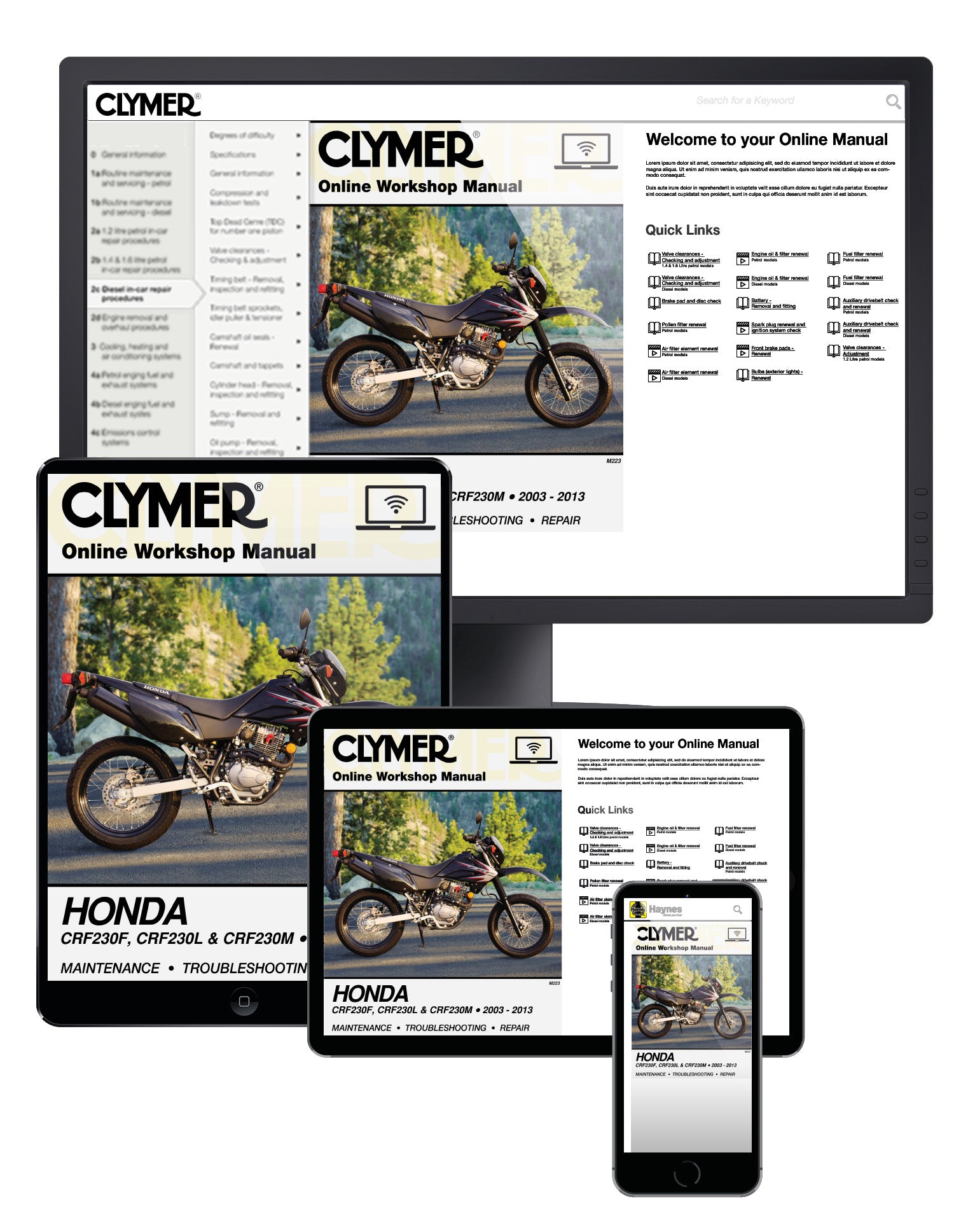 Honda CRF230F (2003-2013), CRF230L & CRF230M (2008-2009) Motorcycle Service Repair Manual