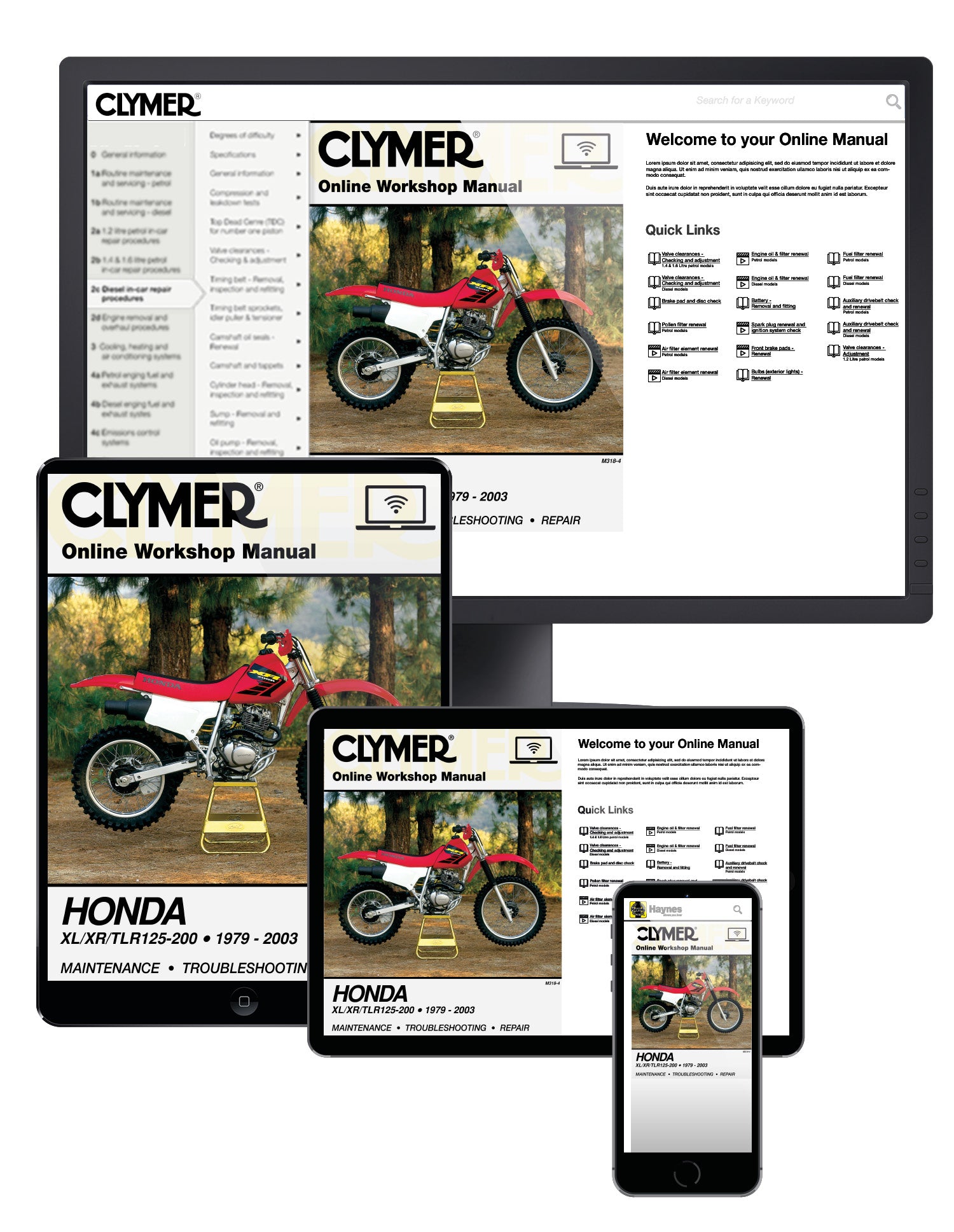 Honda XL/XR/TLR 125-200 Motorcycle (1979-2003) Service Repair