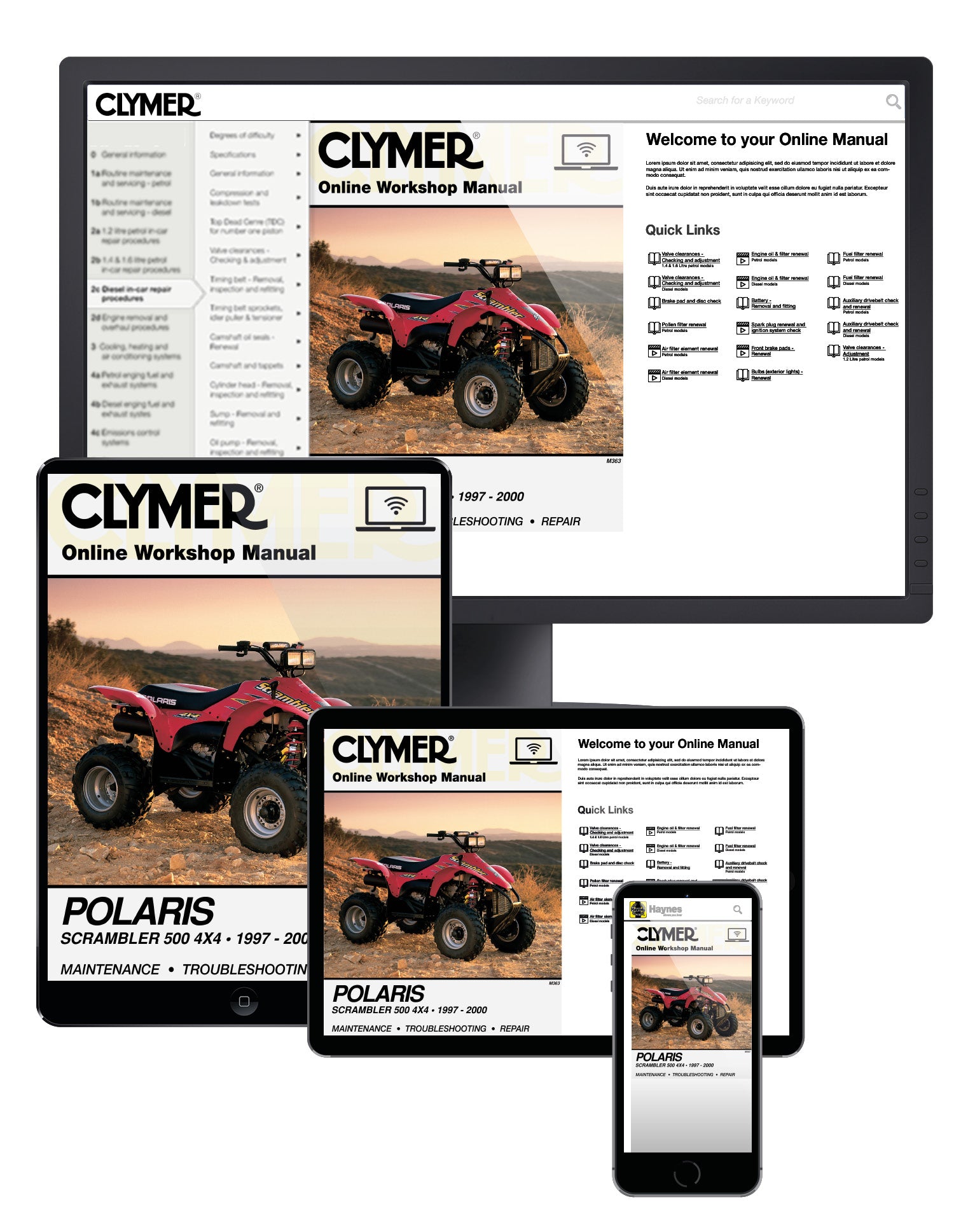 Polaris Scrambler 500 4x4 ATV (1997-2000) Service Repair Manual Online Manual