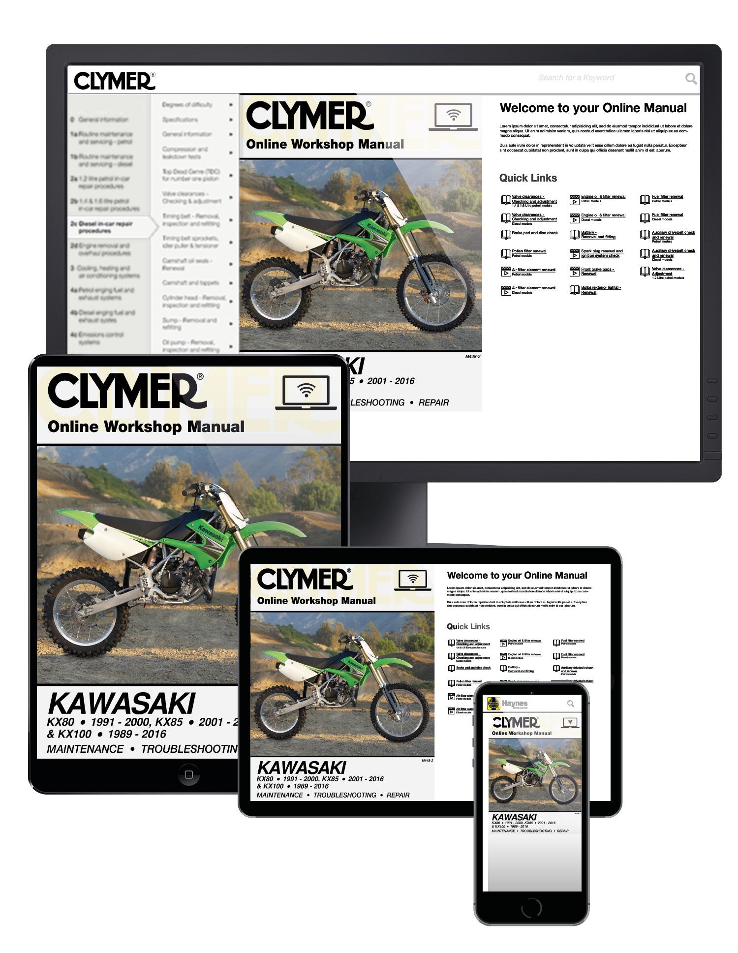 Kawasaki KX80 (1991-2000), KX85/85-II (2001-2016) & KX100 (1989-2016) Service Repair Manual