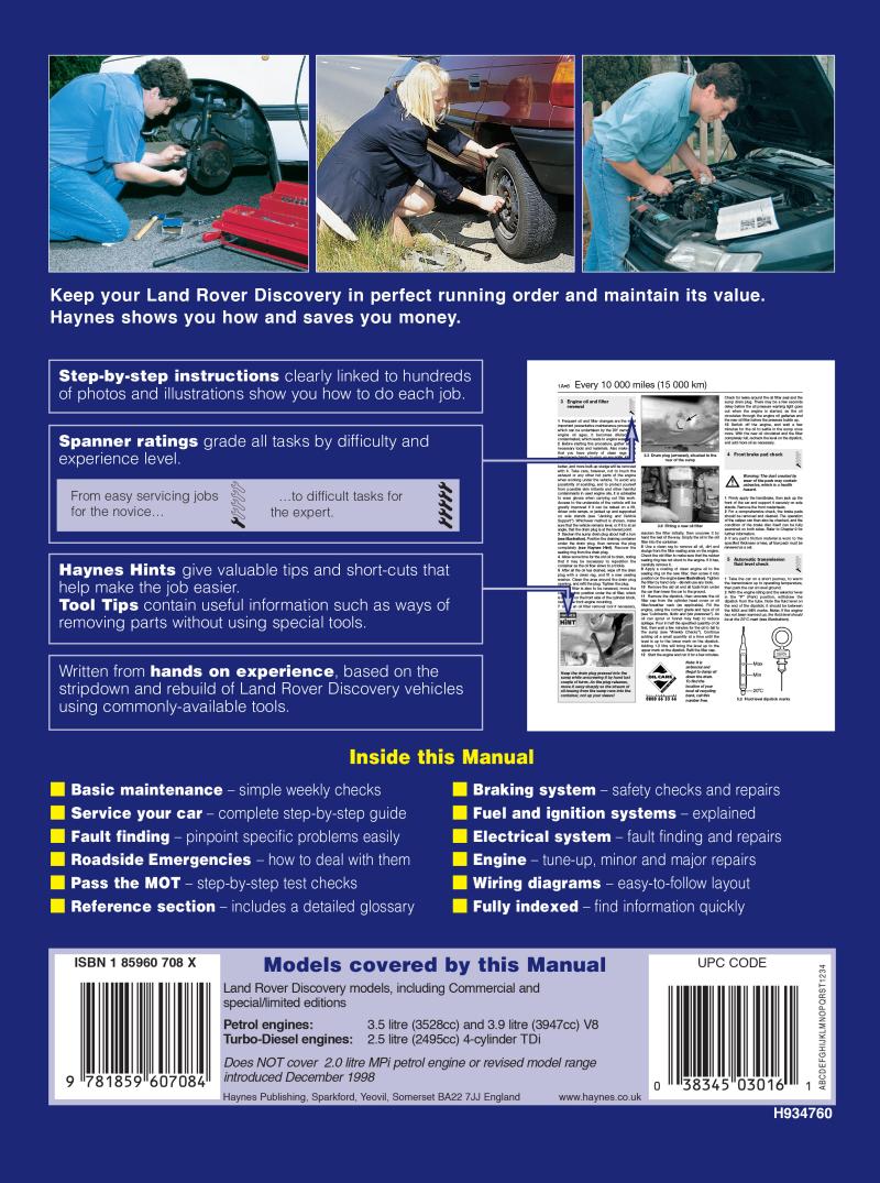 Back cover of a Haynes repair manual