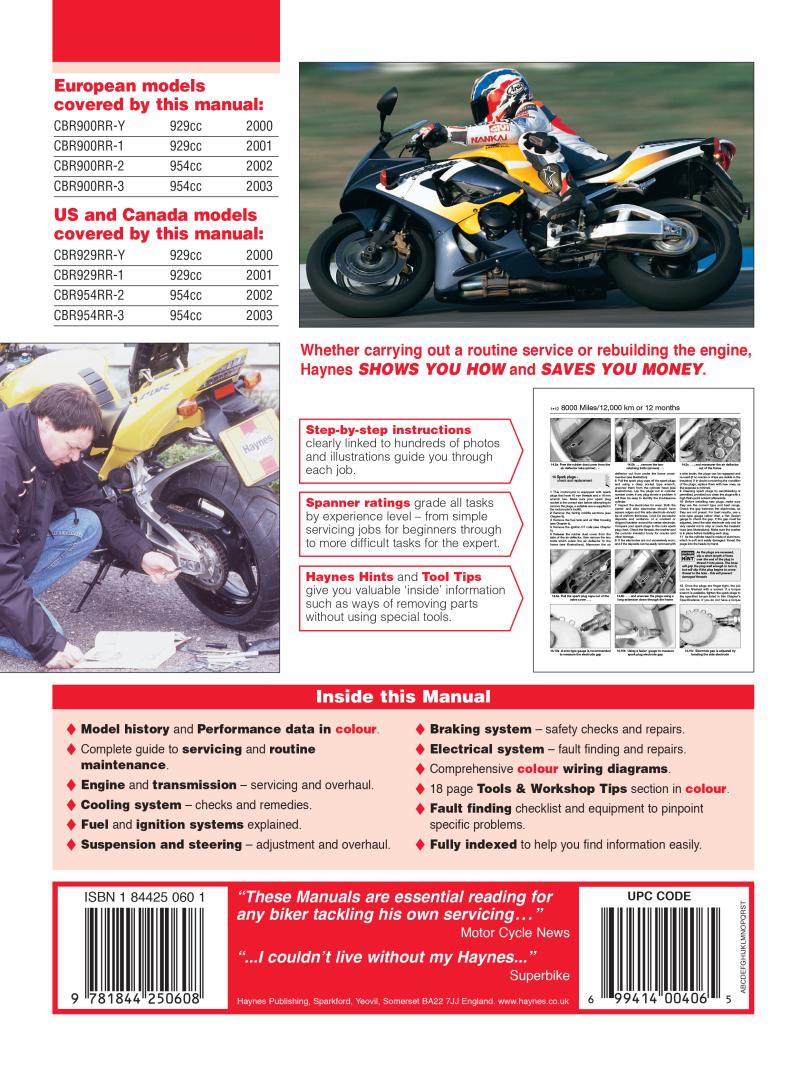 Honda CBR929RR Fireblade & CBR954RR Fireblade (00-03) Haynes