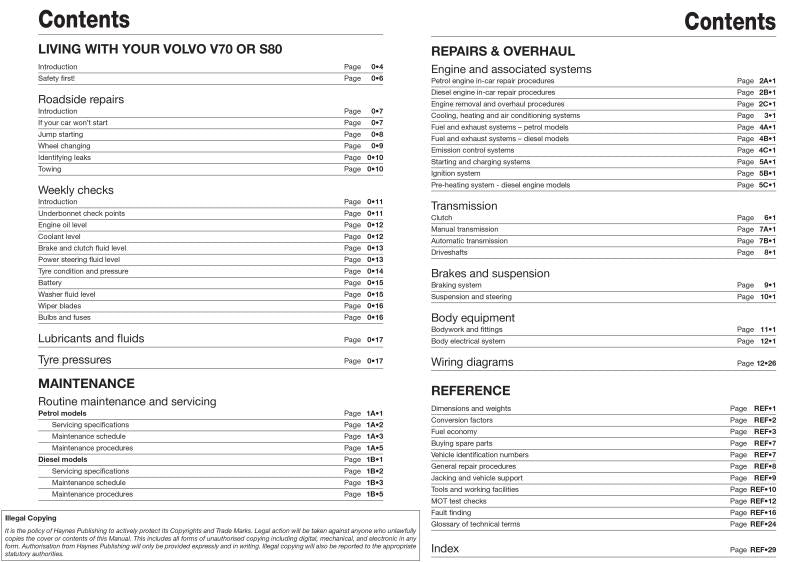 Volvo V70 / S80 Petrol & Diesel (98 - 07) Haynes Repair Manual