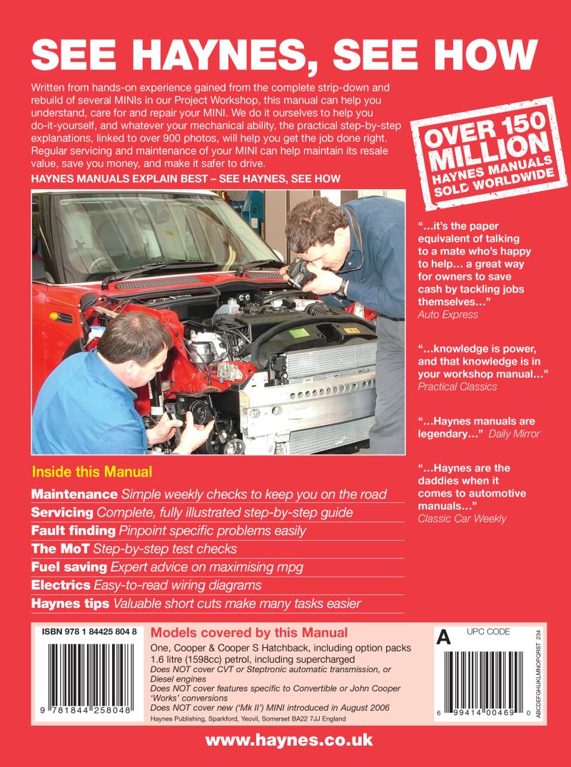 Back cover of a Haynes repair manual