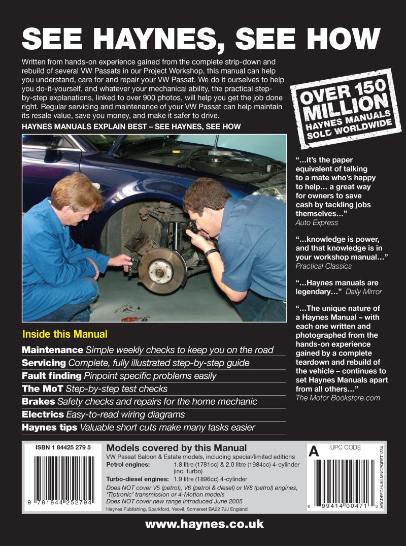 Back cover of a Haynes repair manual