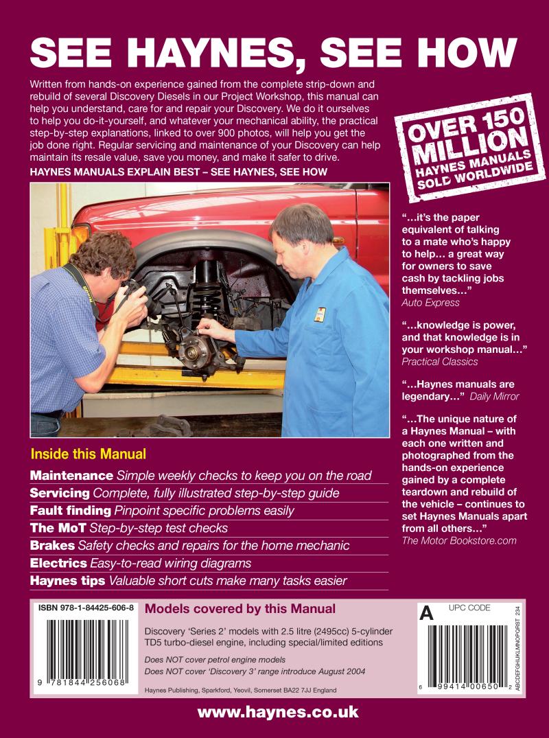 Back cover of a Haynes repair manual