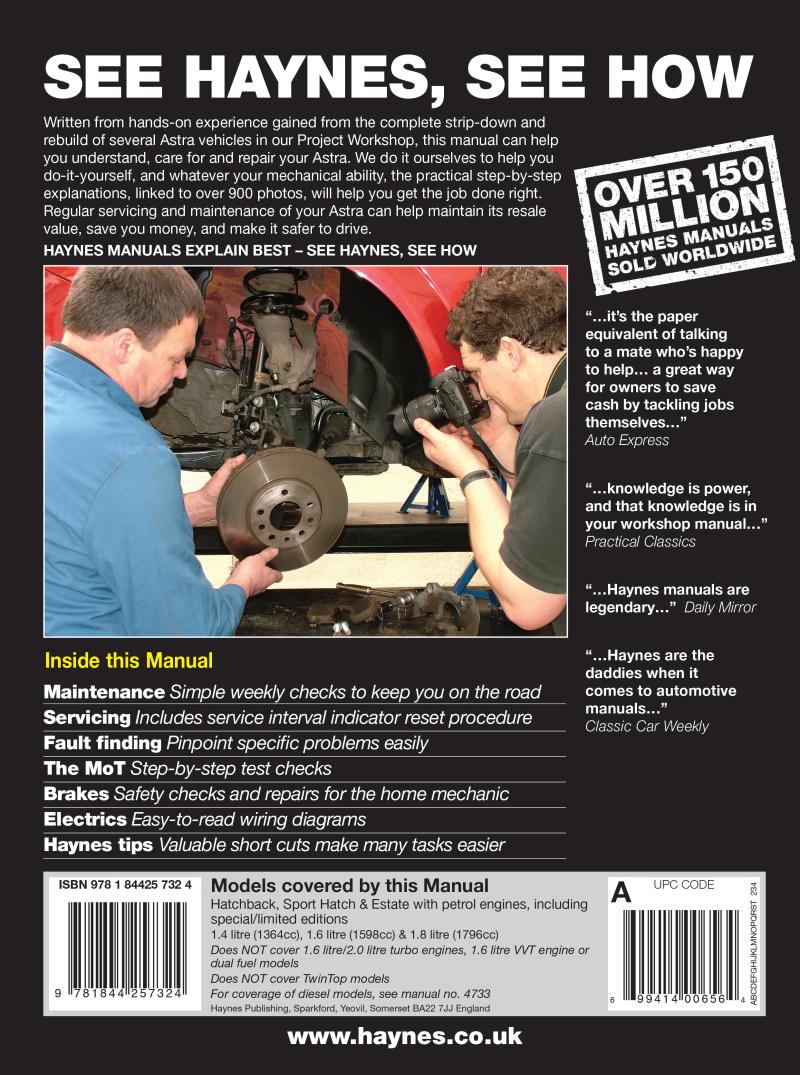 Back cover of a Haynes repair manual