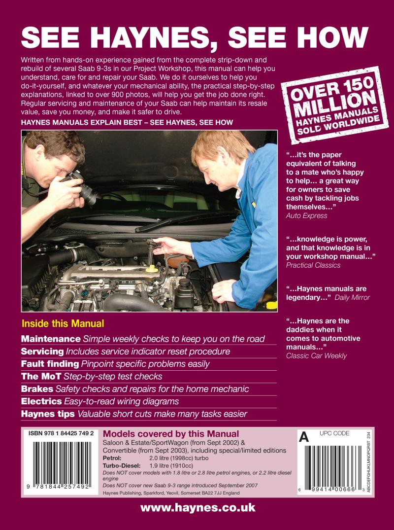 Back cover of a Haynes repair manual