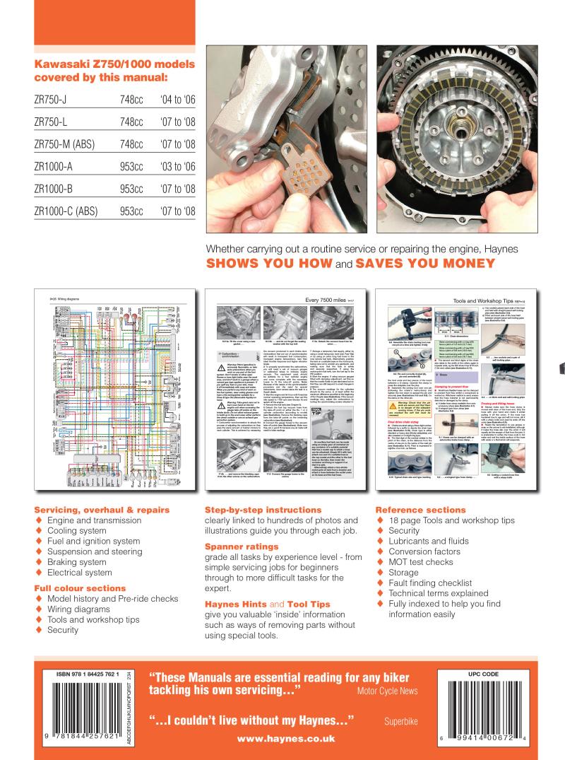 Kawasaki Z750-D1 マニュアル Kawasaki Z750 (04-08) and Z1000 (03-08) Haynes Repair Manual