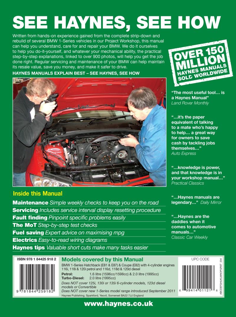 Back cover of a Haynes repair manual