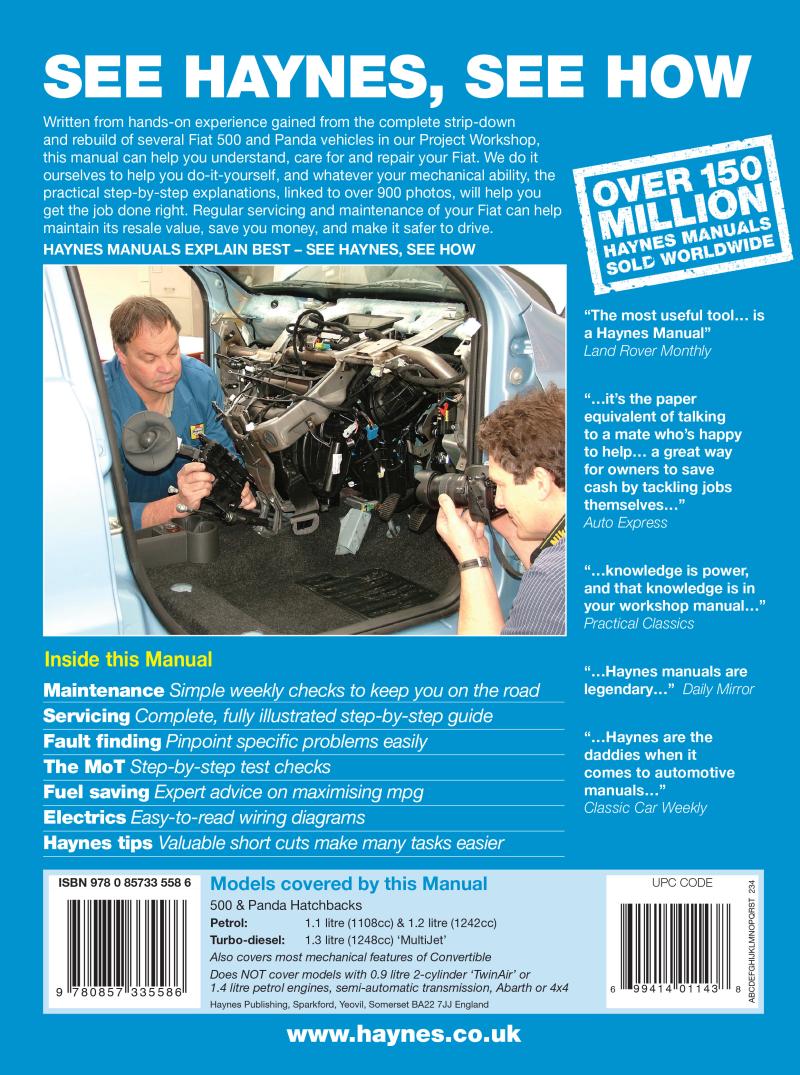 Back cover of a Haynes repair manual