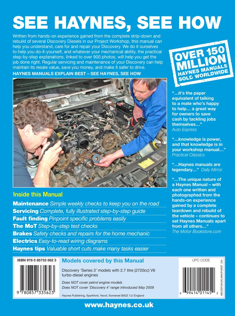 Back cover of a Haynes repair manual