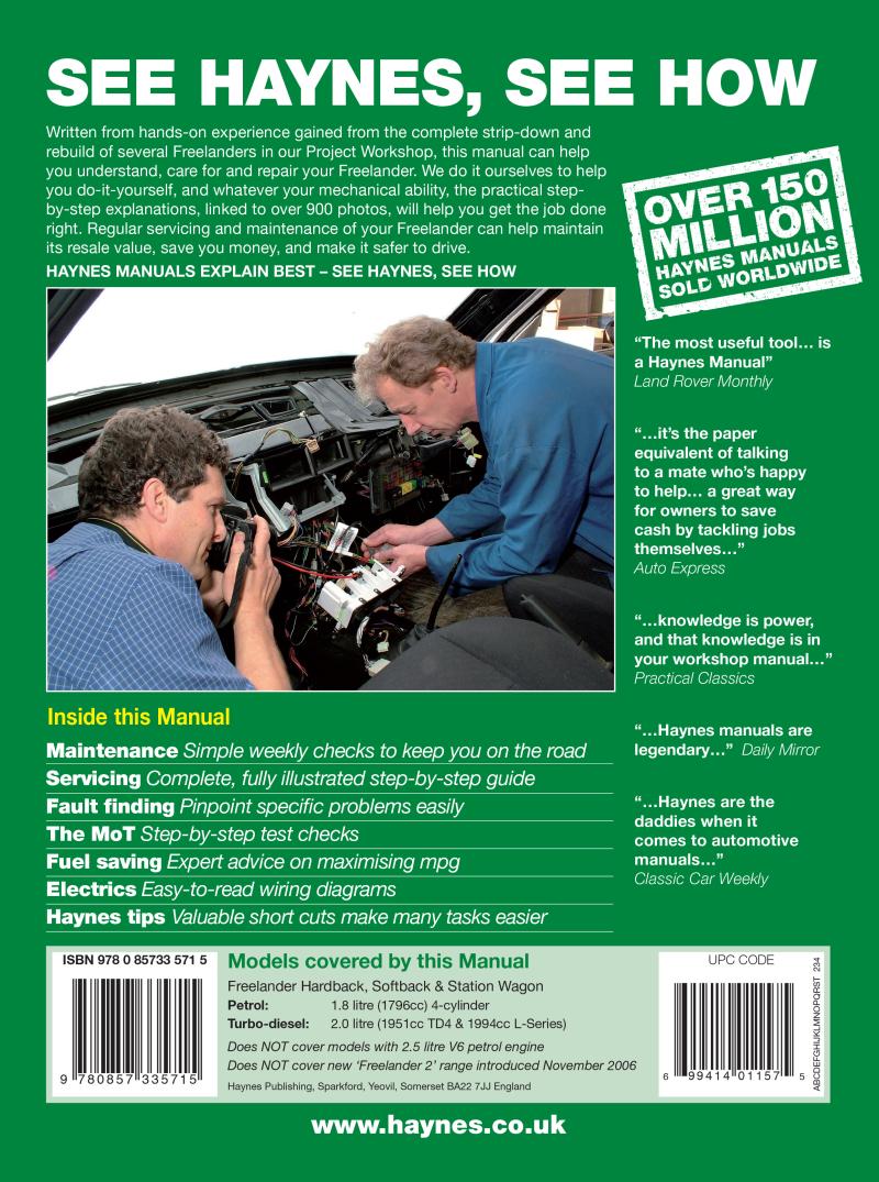 Back cover of a Haynes repair manual