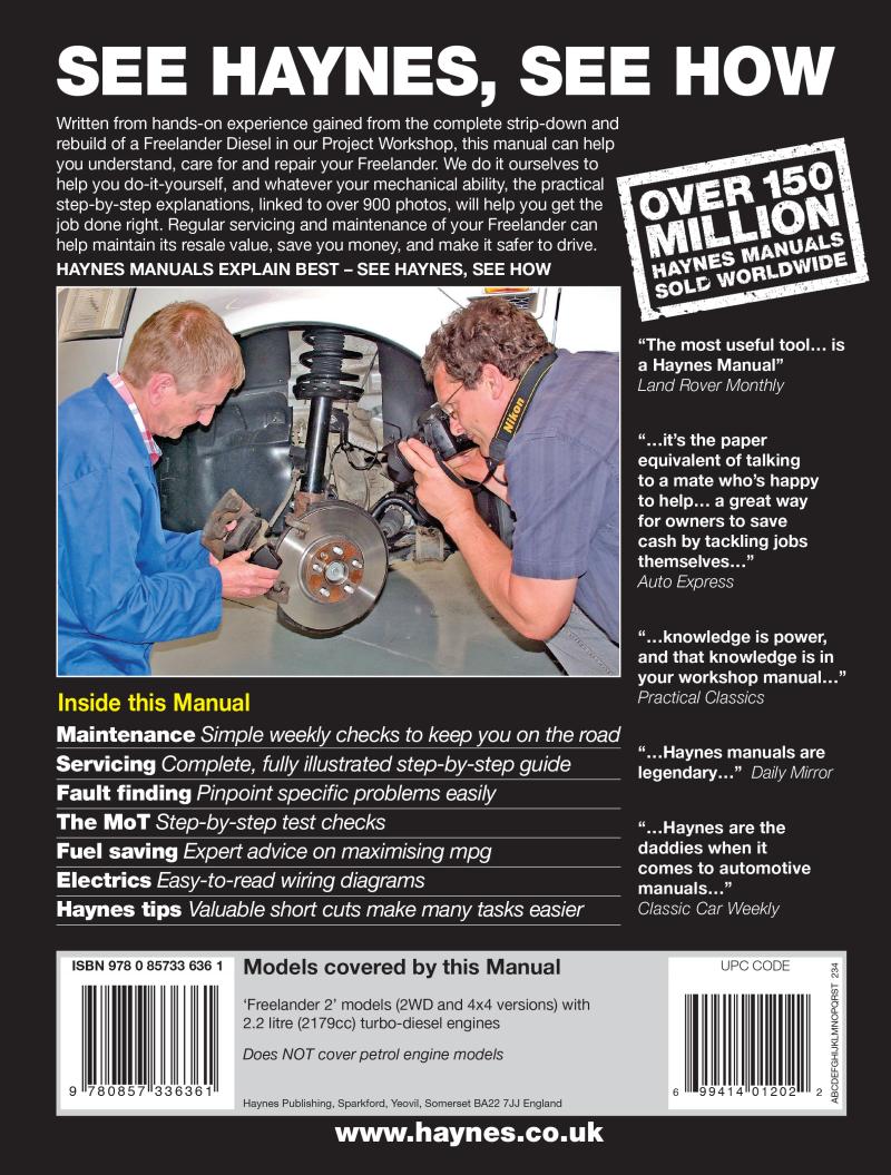 Back cover of a Haynes repair manual