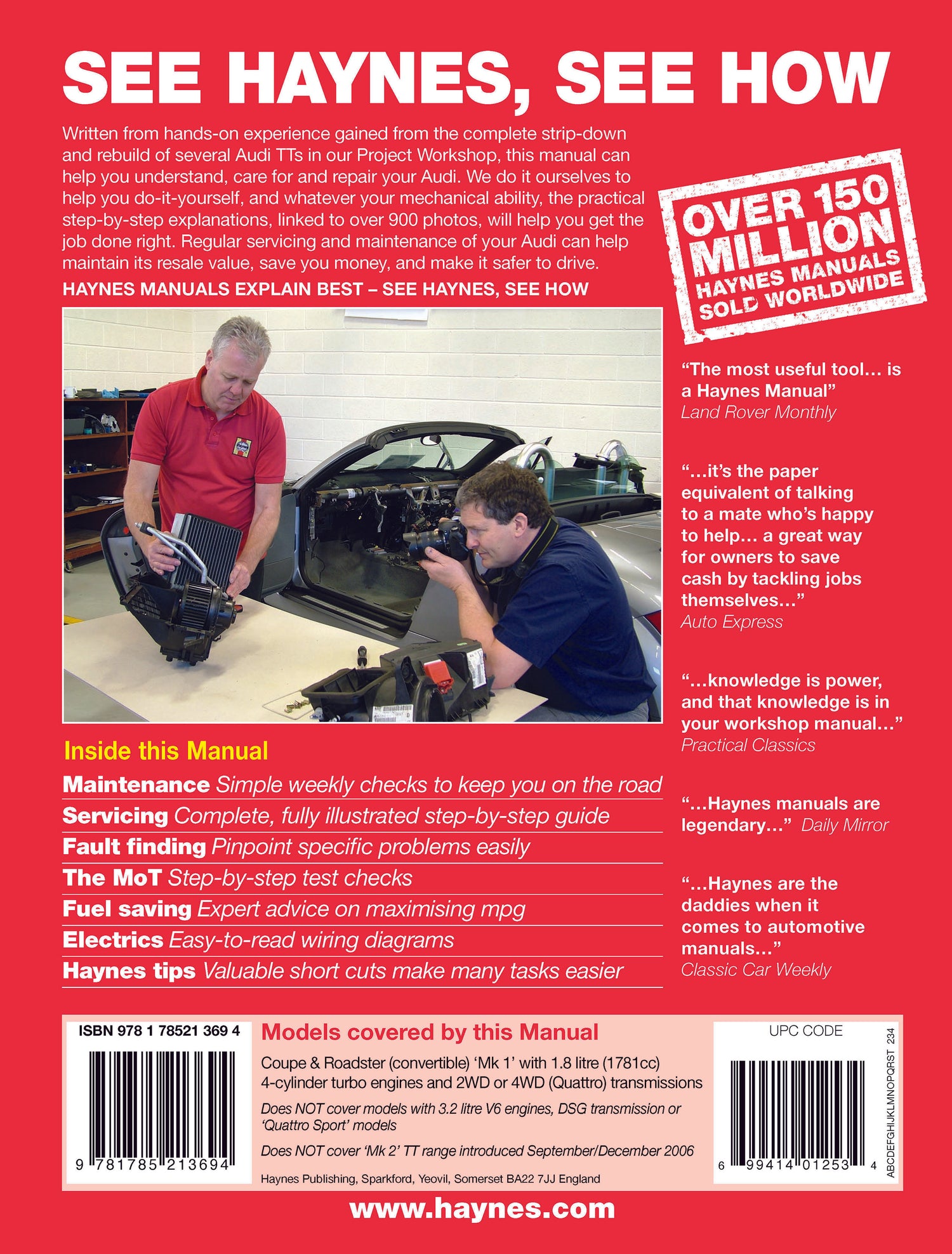 Back cover of a Haynes repair manual