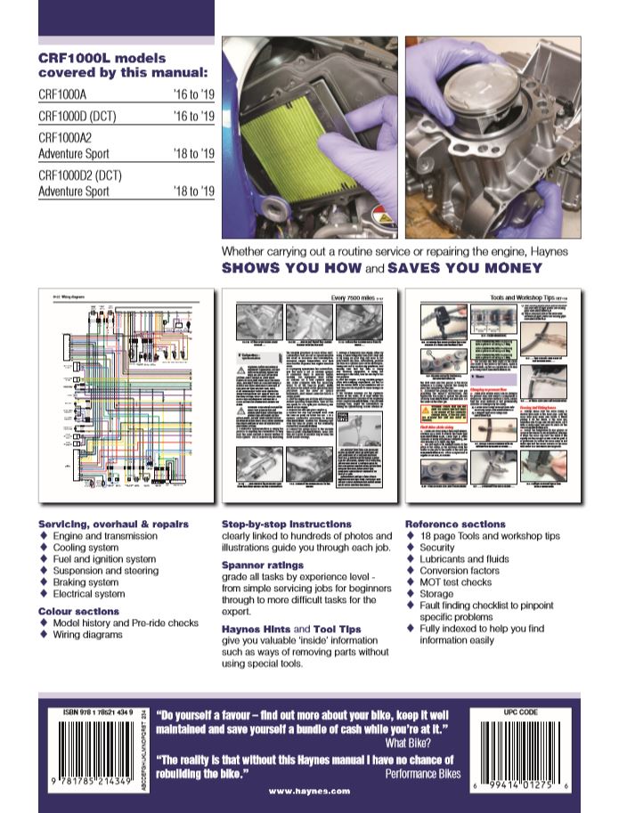 HONDA CRF1000L Africa Twin サービスマニュアル Honda CRF1000 Africa Twin (16-19) Haynes Repair Manual