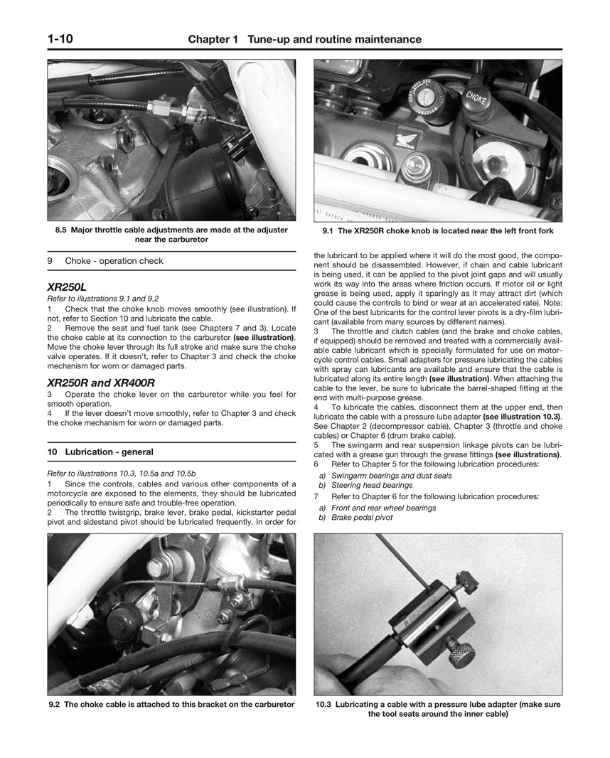 Honda XR250L (91-96), XR250R (86-04), & XR400R (96-04) Haynes