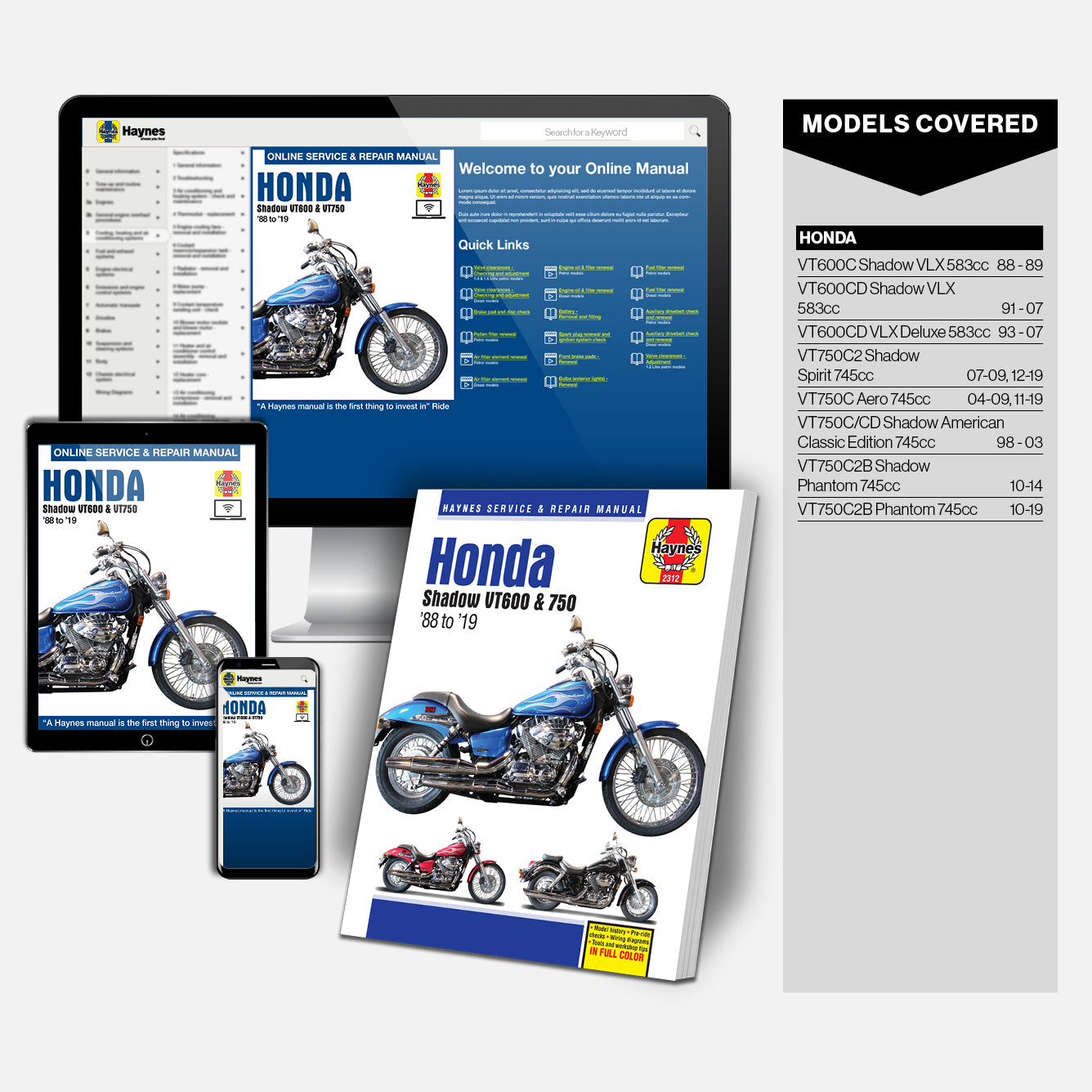 Honda VT600 & VT750 Shadow (88-19) Haynes Repair Manual – Haynes