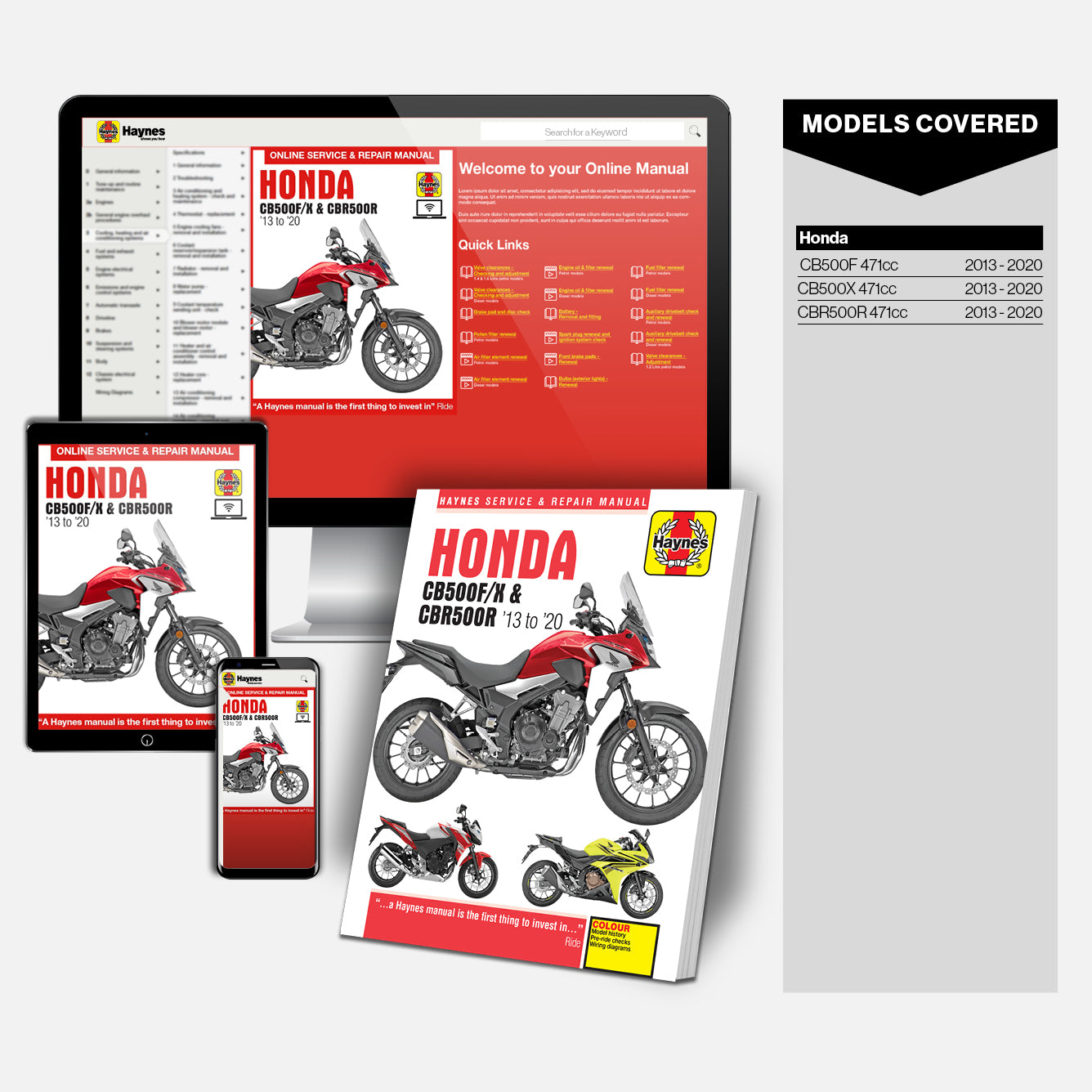 Honda CB500 Motorcycle Repair Manual Book and Online Bundle
