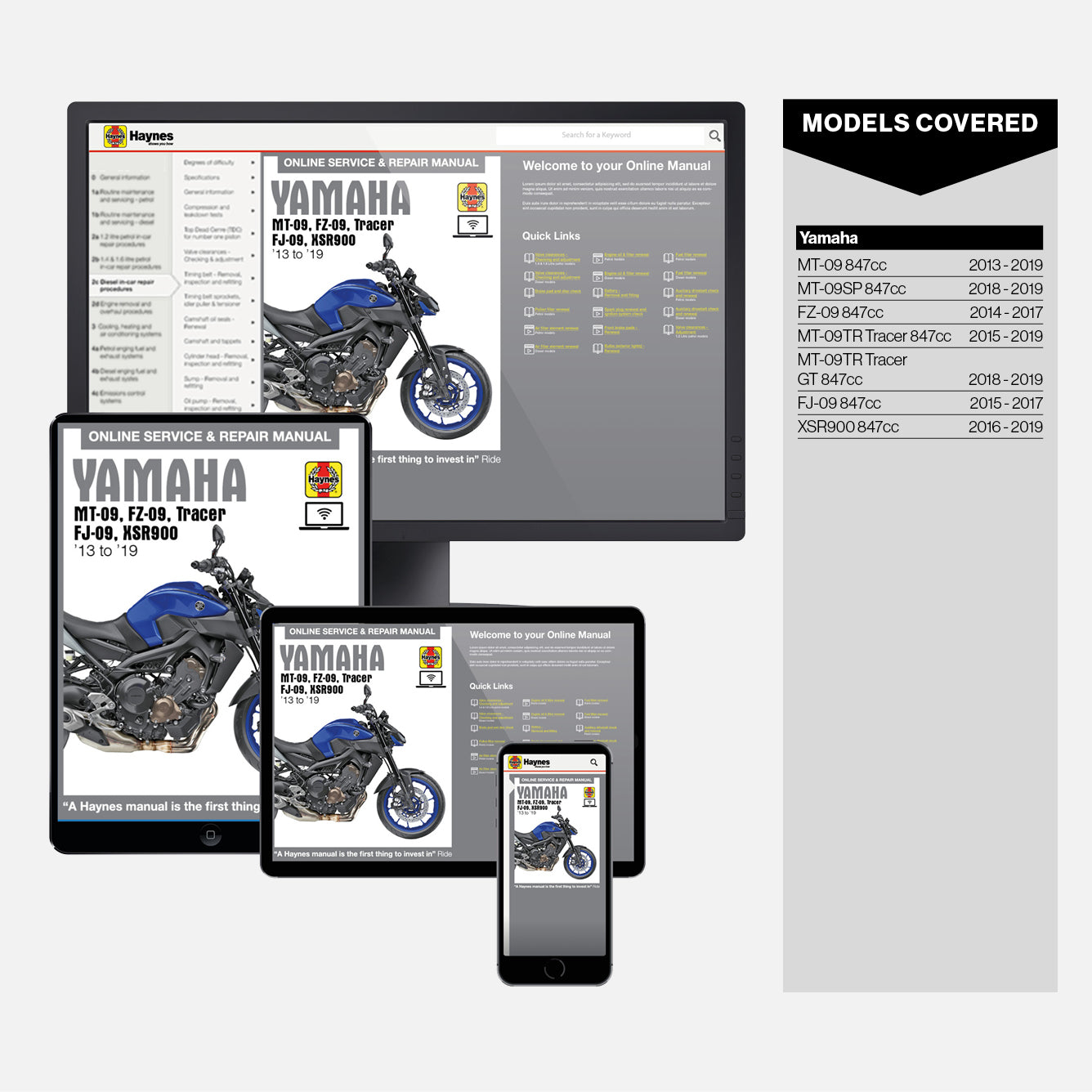 Yamaha MT-09, FZ-09, Tracer FJ-09 & XSR900 (13-19) Haynes Repair
