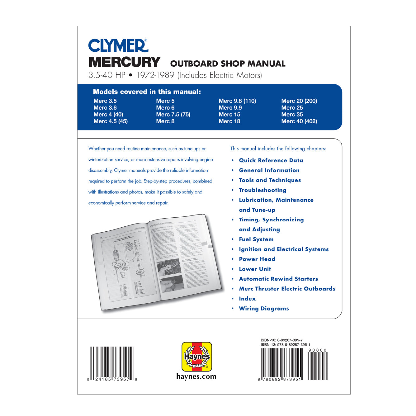 Mercury 3.5-40 HP Outboards Includes Electric Motors (1972-1989) Service Repair Manual